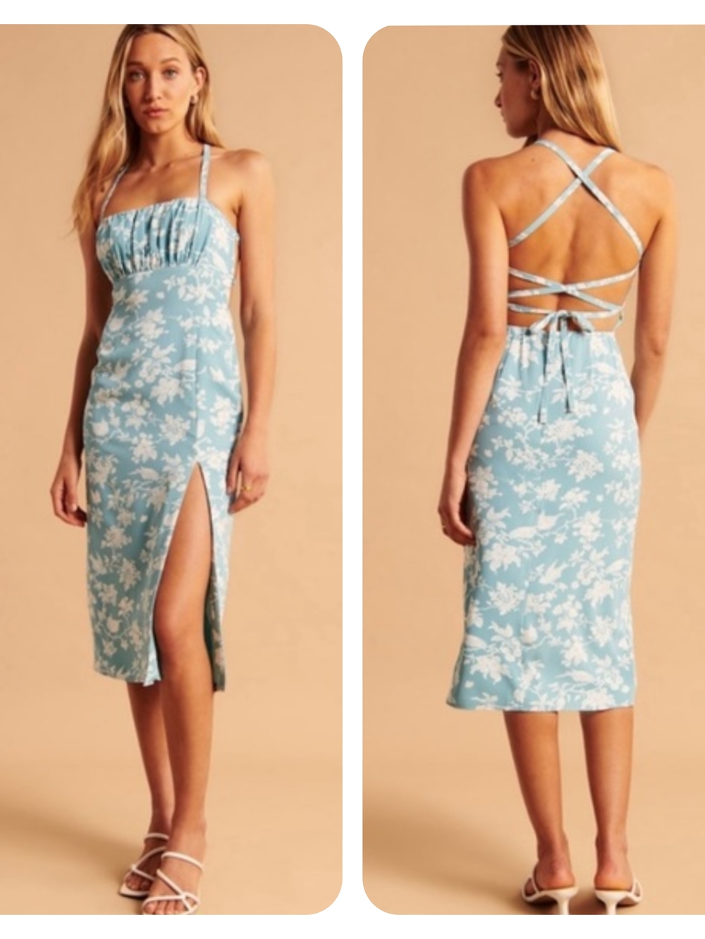 Abercrombie & Fitch Light Blue Flora Criss Cross Lace Up Backless Midi Dress XL